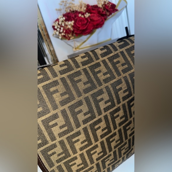 Vintage Fendi Zucchino FF Canvas Saddle Shoulder Bag Brown - Picture 13 of 13